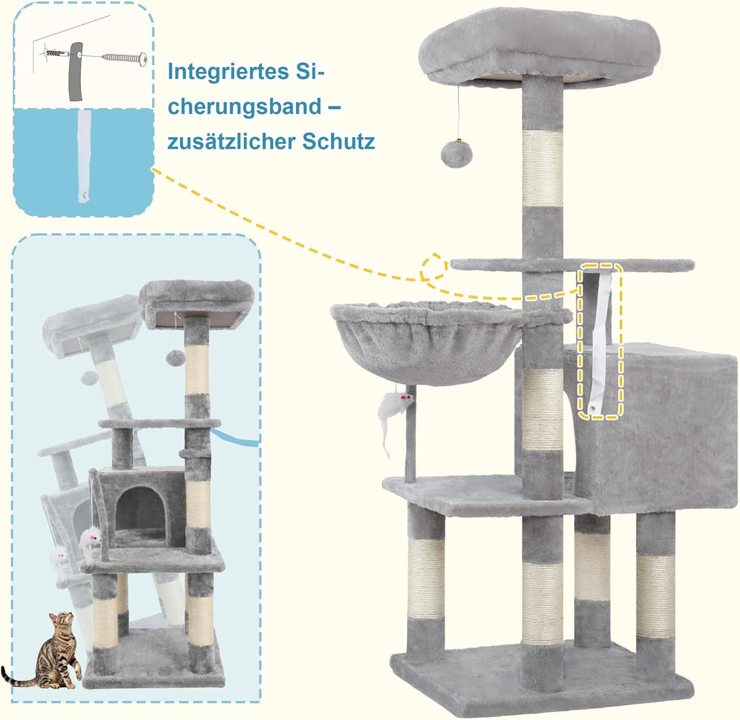 Hey-brother Kratzbaum, 111 cm Katzenbaum mit Spielzeug, Katzenkratzbaum mit Plattform, Hängematte un