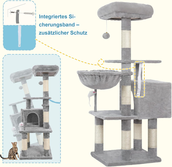 Hey-brother Kratzbaum, 111 cm Katzenbaum mit Spielzeug, Katzenkratzbaum mit Plattform, Hängematte un