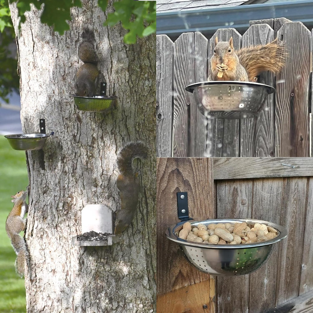 2 Stück Edelstahl Eichhörnchen Futterhaus,Eichhornfutter-Schale,Baummontiert, mit Ablasslöchern,idea