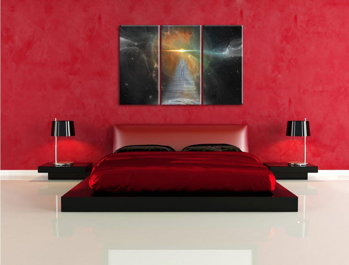 Pixxprint Kosmische Treppe in die Galaxis als Leinwandbild/Grösse: 3 Teilig (120x80 cm) cm/Wandbild/