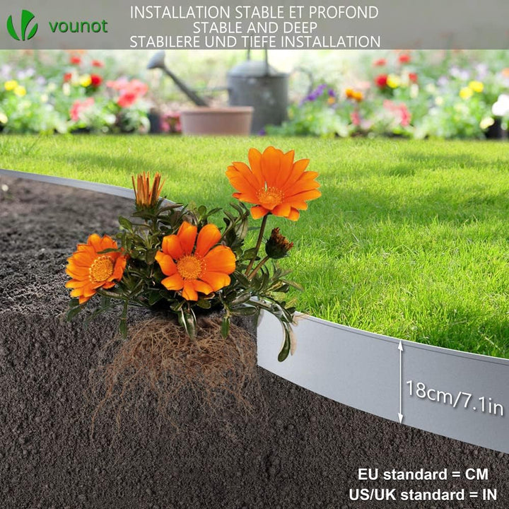 VOUNOT Rasenkante verzinkt Metall 20m, verzinkt Beeteinfassung Beetumrandung Mähkante, Länge 100cm H