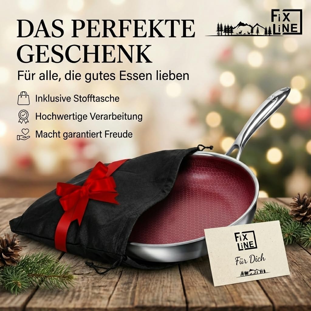 FIXLINE® BLACK FOREST Servierpfanne 28cm - RED Edition - kratzfeste Beschichtung ohne PTFE - alle He