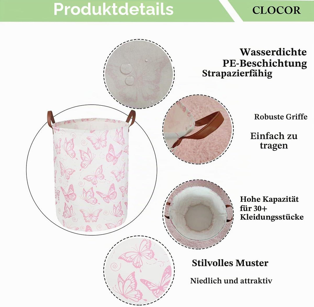 CLOCOR Rosa Wäschekorb, wasserdichter Kinderzimmer-Korb für Baby-Mädchen, faltbare Aufbewahrungskörb