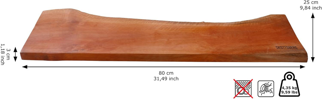 SKOTTSBERG Servierbrett - 80×25 cm - Longan-Holz Servierplatte – Beidseitig nutzbar mit hygienischen