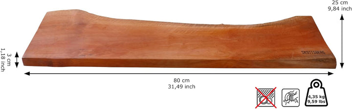 SKOTTSBERG Servierbrett - 80×25 cm - Longan-Holz Servierplatte – Beidseitig nutzbar mit hygienischen