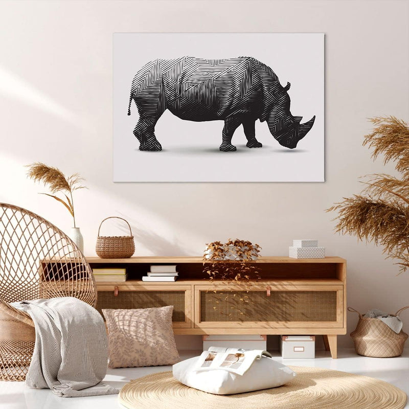 Bilder auf Leinwand 100x70cm Leinwandbild Nashorn Tier Afrika Safari Gross Wanddeko Bild Schlafzimme