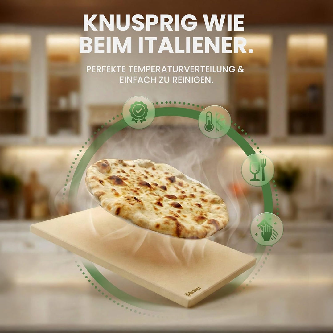 CLP Pizzastein für Backofen und Grill 38x30 cm, Backstein aus Premium Cordierit bruchsicher extrem h