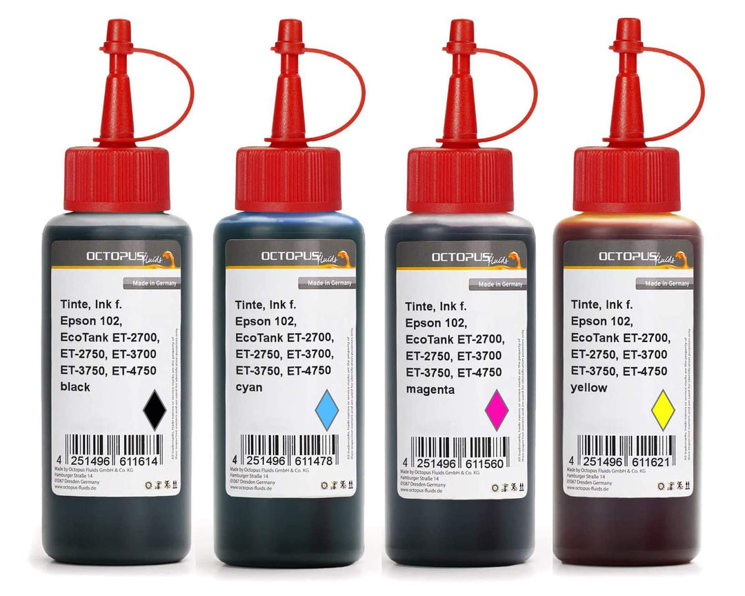 Druckertinte kompatibel für Epson 102, EcoTank ET-2700, ET-2750, ET-3700, ET-3750, ET-4750 Nachfüllt