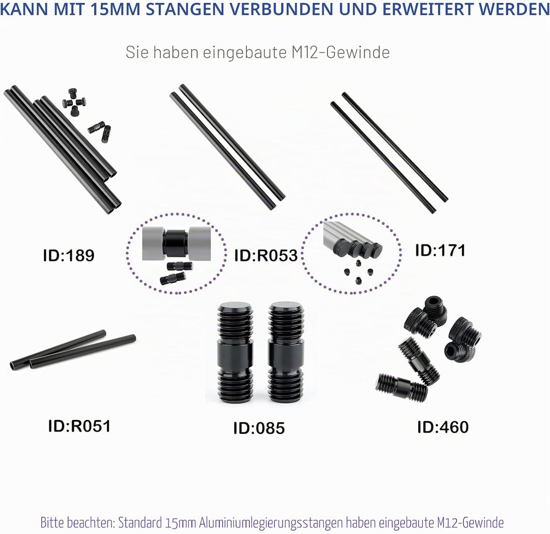 NICEYRIG 15 mm Stangen mit M12 Gewinde Rod Gap Rod-Anschluss zu verlängern für 15 mm Schulterpolster