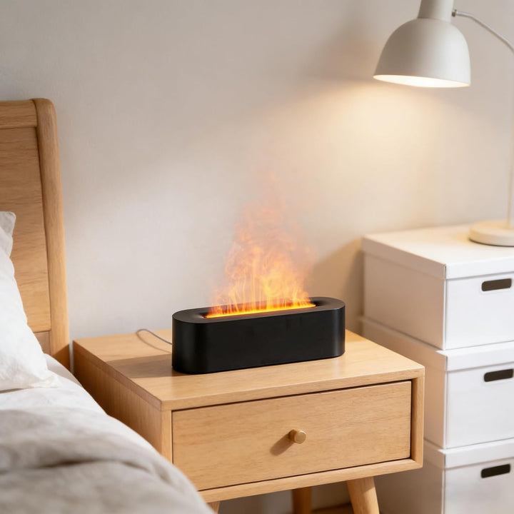Raumluftbefeuchter, 7-Farben-Flammen-Desktop-Luftbefeuchter Mit 3-Gang-Timing Und Automatischer Absc