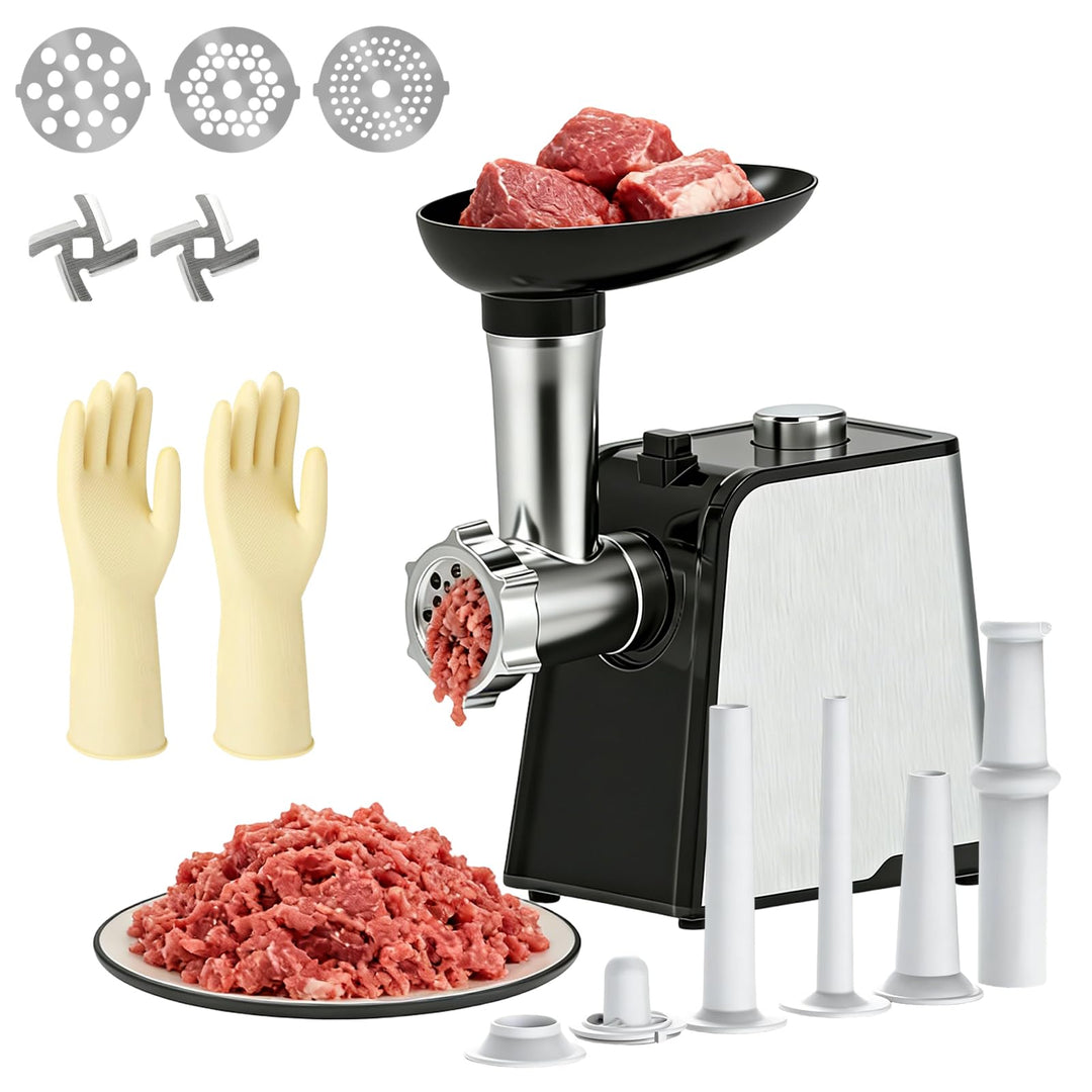 Fleischwolf Elektrisch 3-in-1, Fleischwolf 3200W mit 3 Edelstahl-Spiralen und Wurstfüller, Reibe Ele