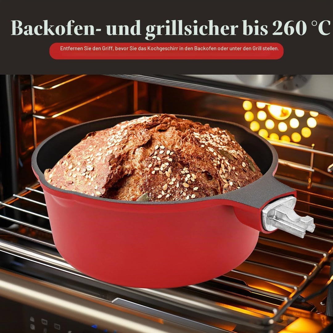 2,5 Liter Stielkasserolle Antihaft mit Aluminium Deckel, Kasserolle 20cm mit abnehmbarem Griff, Back