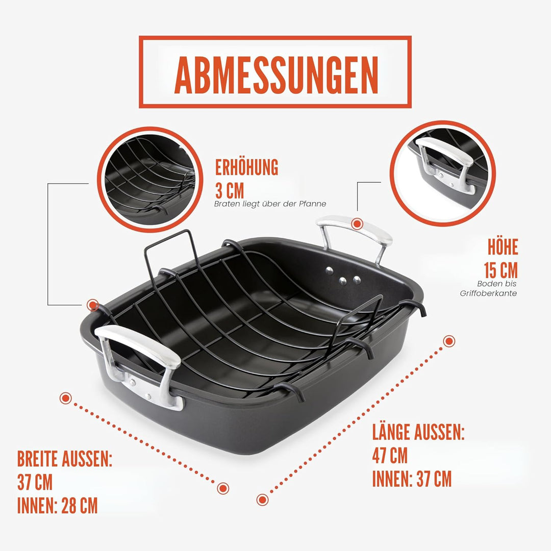 Chef Pomodoro Deluxe Grosse Bratpfanne aus Karbonstahl mit U-Rost, 47 x 37 cm, Extra-Gross, Grau – D