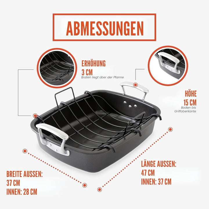 Chef Pomodoro Deluxe Grosse Bratpfanne aus Karbonstahl mit U-Rost, 47 x 37 cm, Extra-Gross, Grau – D