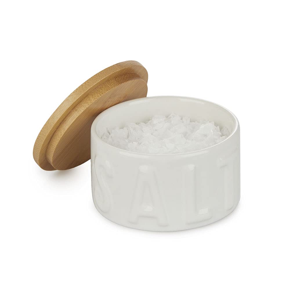 balvi Dose für Salzschuppen Farbe Weiss Mit Deckel Bambus/Keramik, weiß