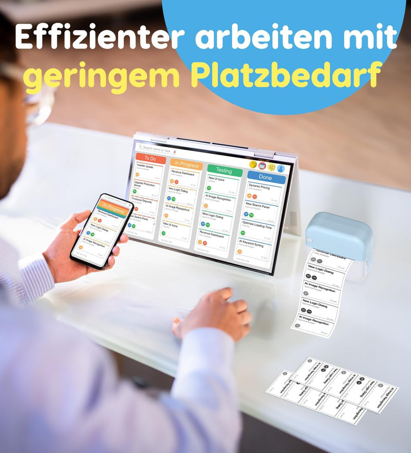 Korffe Mini Drucker für Smartphone with 7 Rollen Druckerpapier, Wireless Sticker Drucker Kompatibel