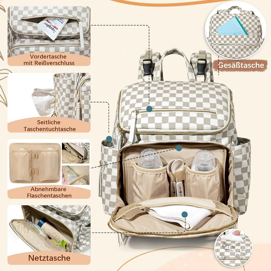 MISSFONG Baby Wickelrucksack Wickeltasche, Leder Wickelrucksack Gross Babytaschen Rucksack Lässig mi
