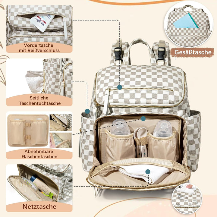 MISSFONG Baby Wickelrucksack Wickeltasche, Leder Wickelrucksack Gross Babytaschen Rucksack Lässig mi