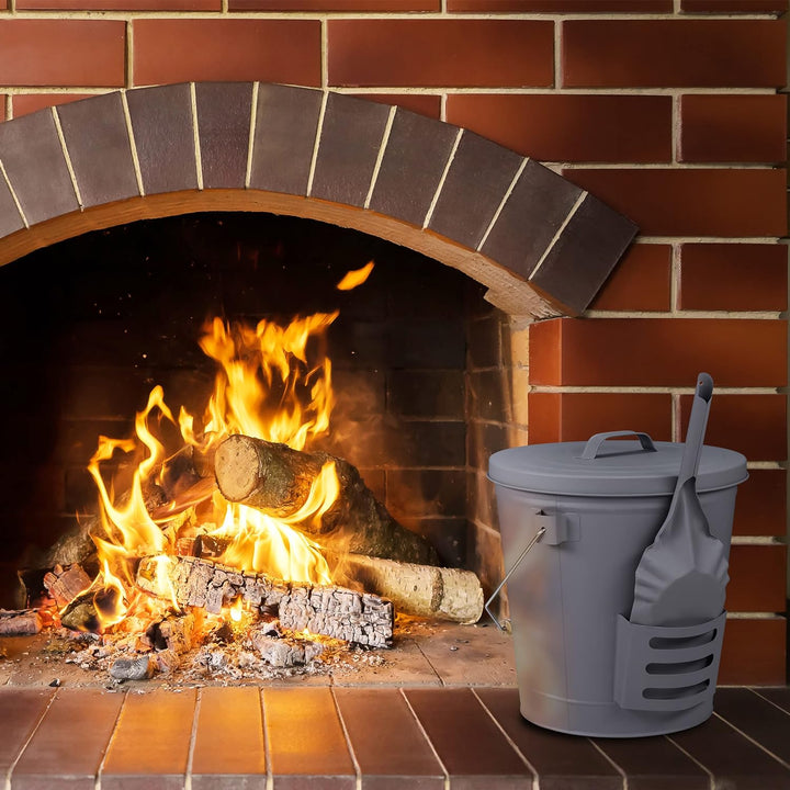 Relaxdays Ascheeimer mit Deckel & Schaufel, Stahl, Holzgriff, 19 Liter, Kaminzubehör, Aschekübel mit