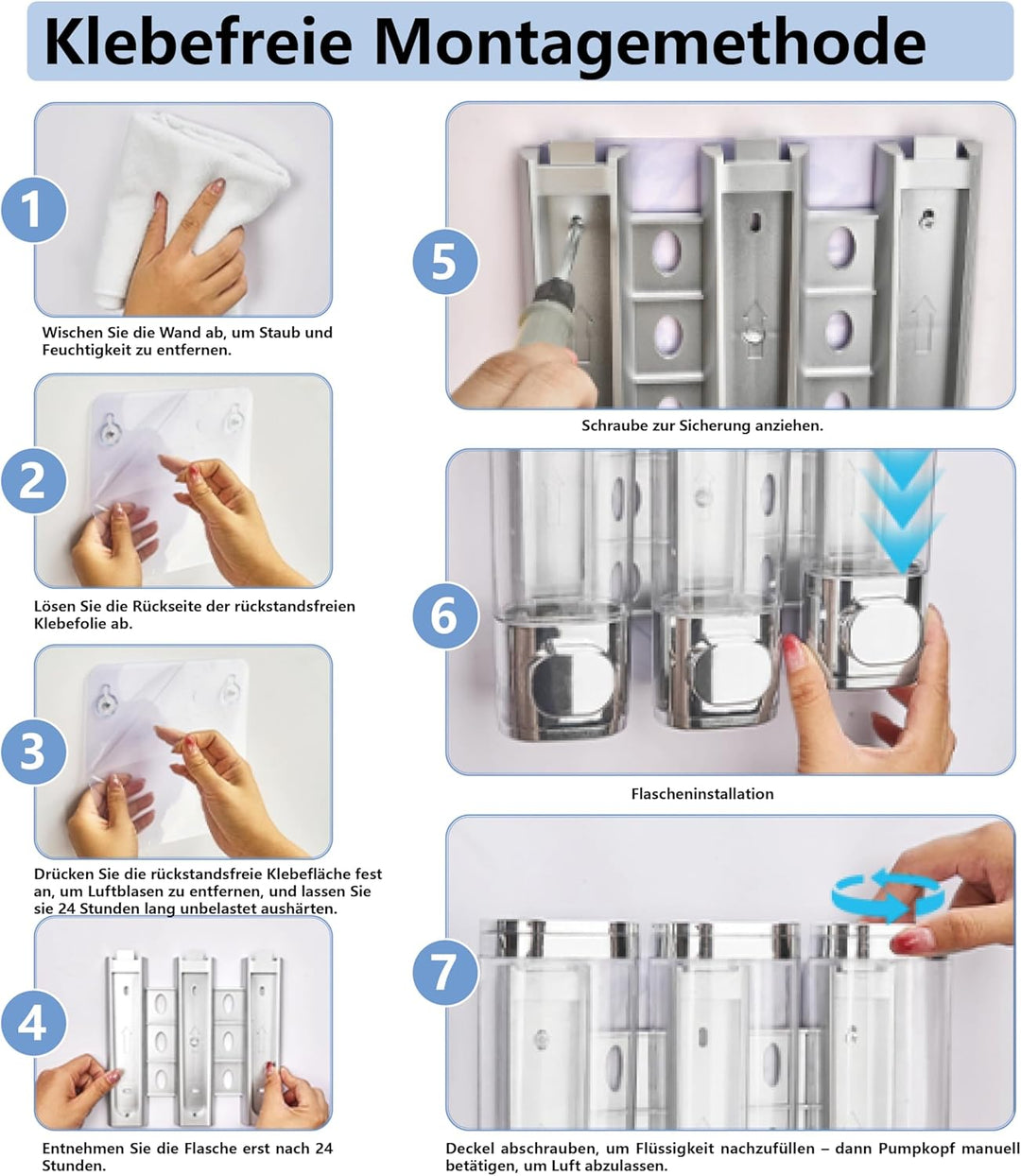 3-Kammer-Wand Shampoo Spender für Dusche Jeweils 300 ml, Duschgel Spender Wand Ohne Bohren für Badez