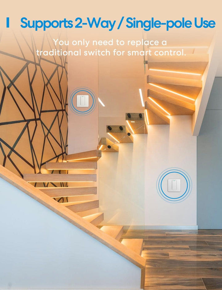 Homekit Wechselschalter, Meross Smart Schalter WLAN Wandschalter, 2 Weg benötigt Nullleiter, physisc