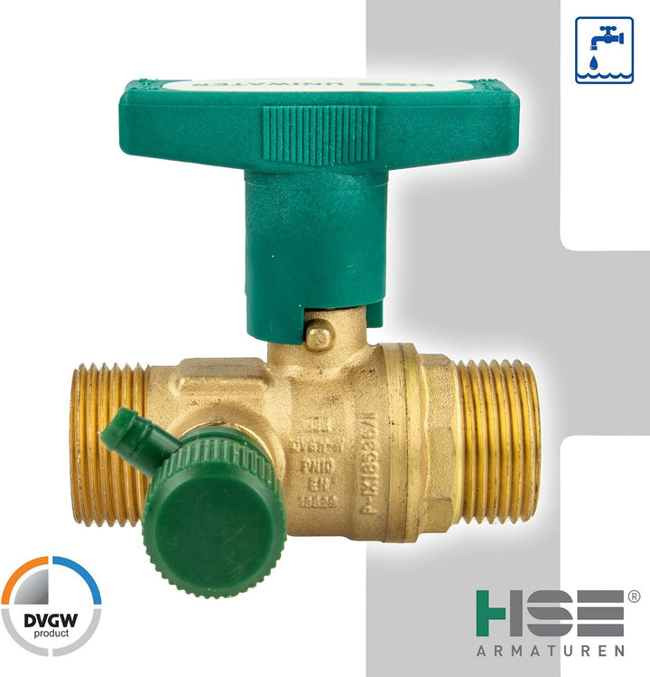 UNIWATER 1 1/4 (5/4) Zoll - DN 25 Trinkwasser-Kugelhahn mit Entleerung, Aussengewinde x Aussengewind