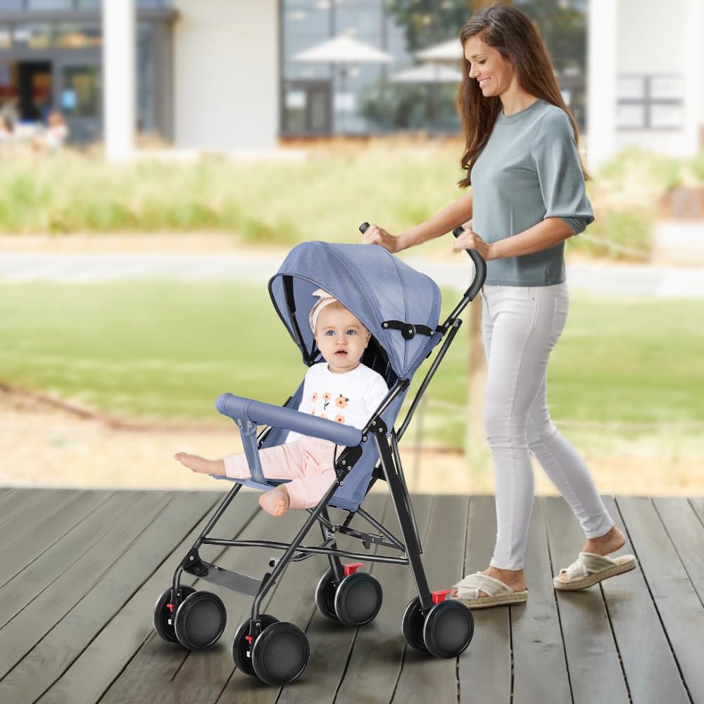 Kinderbuggy, Kinderwagen Zusammenklappbar, Reise-Kinderwagen mit Wattepads und Moskitonetzen (Blau),