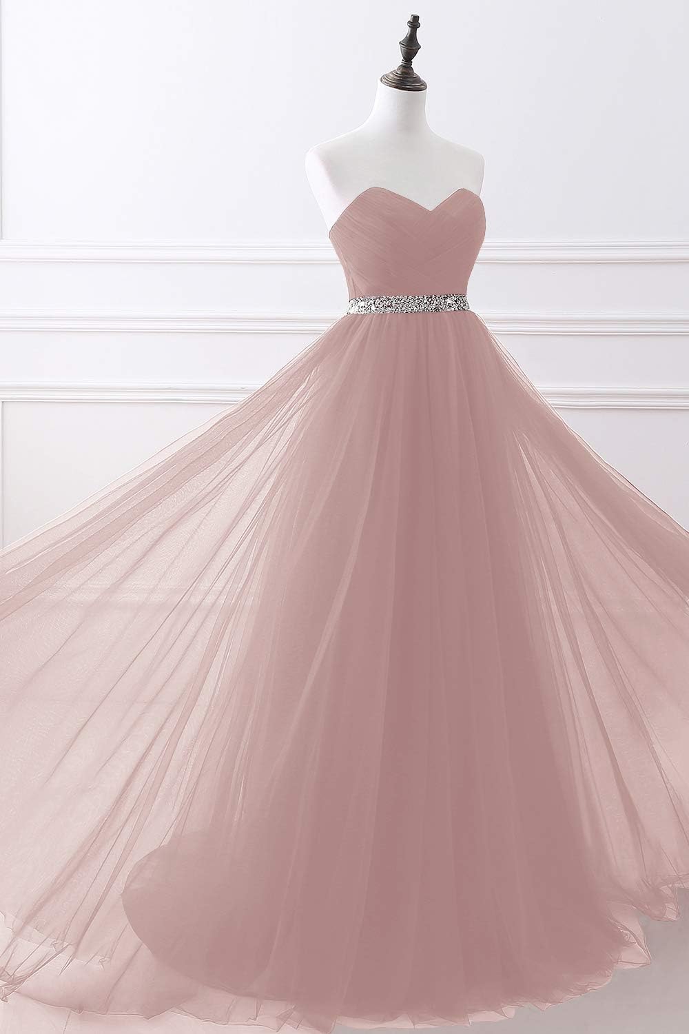 MisShow Abendkleid, Bustier, lang, sexy, mit Pailletten, Schlitten aus Chiffon, 32-46 Gr. 38, Rosa