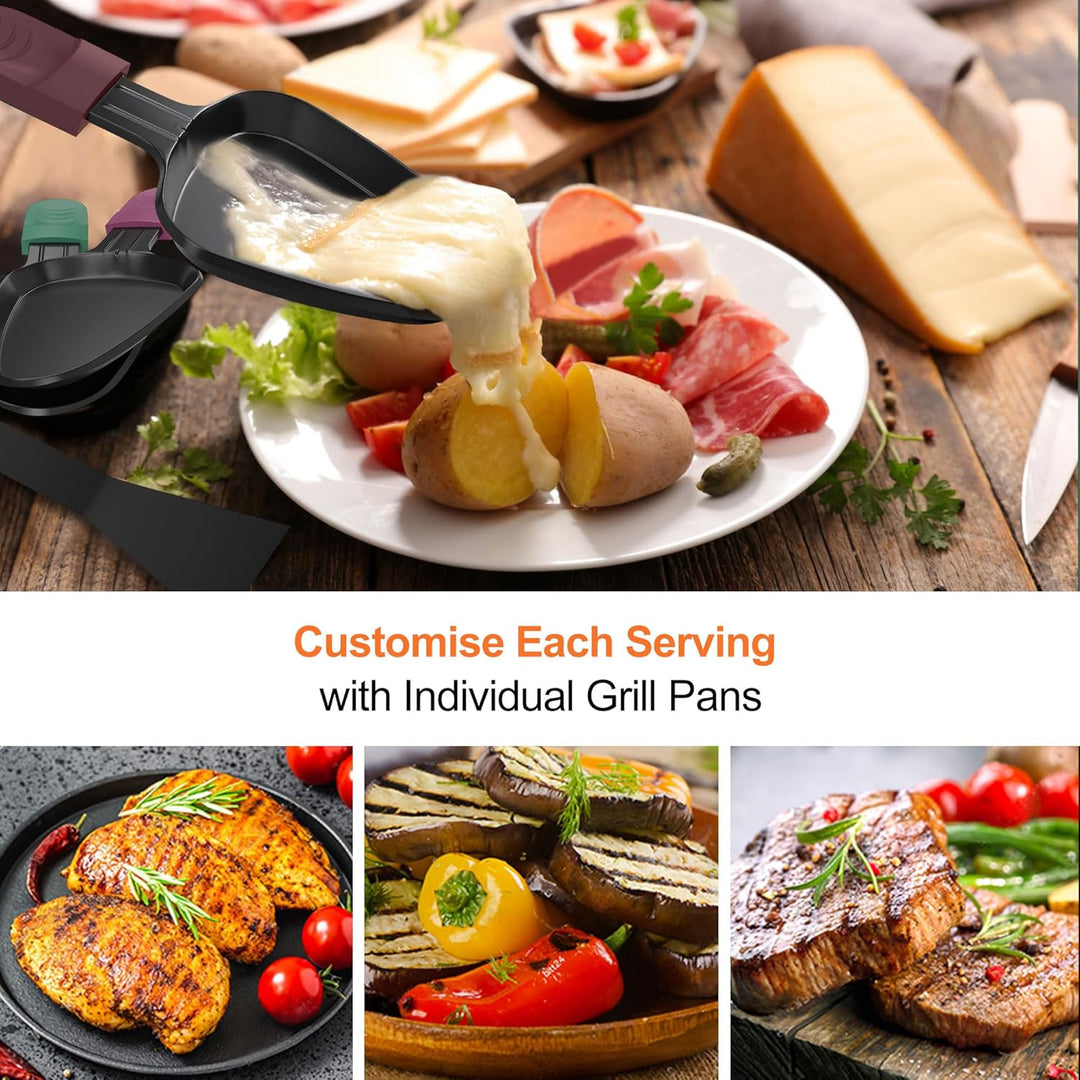 8er Set Raclette Pfännchen antihaftbeschichtet, Mini Grill Pfännchen Ersatz mit 8 Schaber und buntem