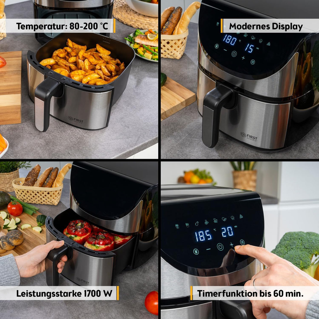 TZS First Austria Air Fryer | 5,8 L | 80-200°C | 8 Programme | Digitalsteuerung | Antihaftbeschichtu