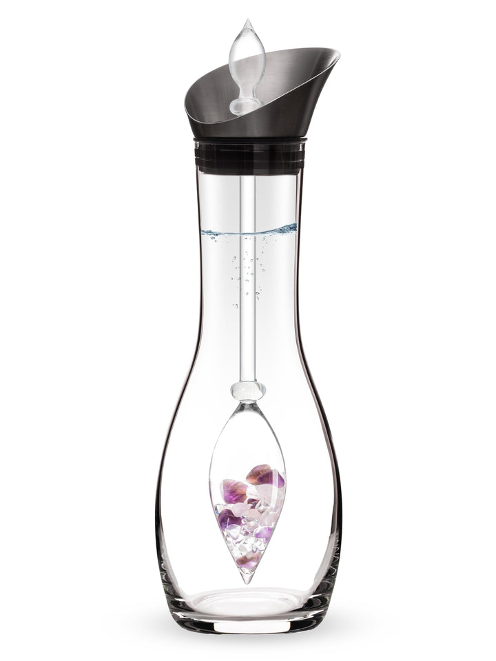 Vitajuwel Wellness Edelsteinwasserset für Zuhause (Karaffe Era & Phiole) mit Amethyst, Rosenquarz &