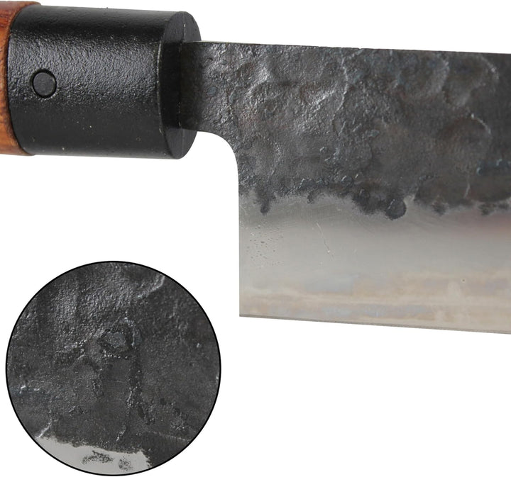 Chef Küchenmesser 18 cm - Japanisches Messer mit gehämmerter Stahlklinge 2.5 mm HCR Härte 58 - Profi
