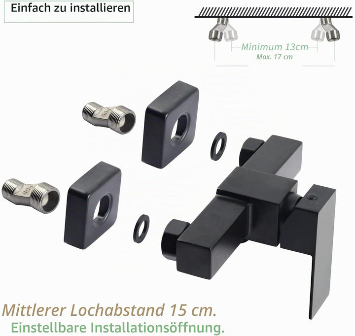Duscharmatur Set,Wandmontage Brausebatterie mit Handbrause, Schwarz mischbatterie für dusche,Aufputz