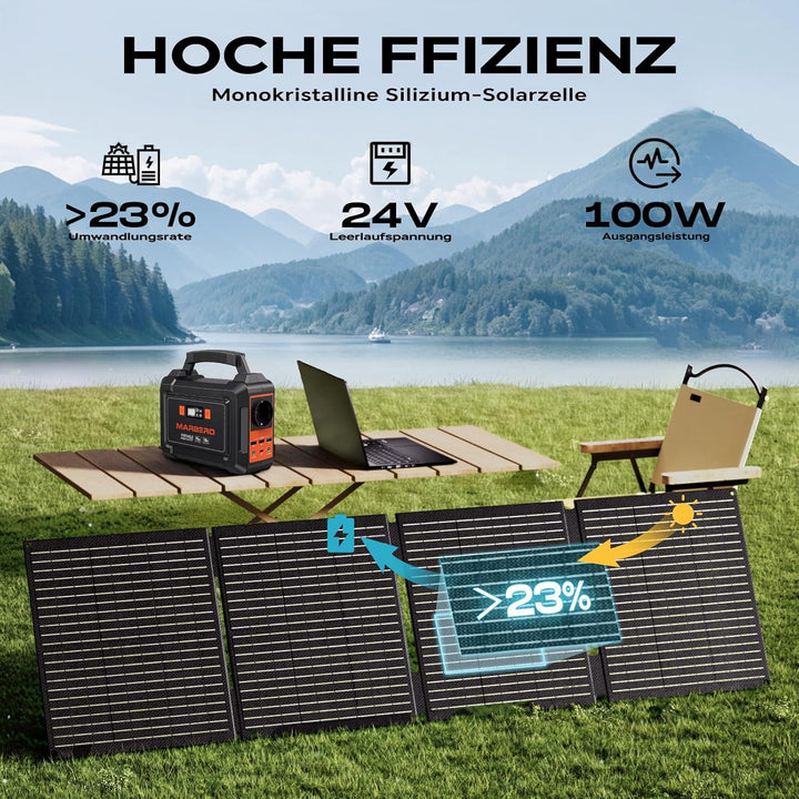 MARBERO 100W faltbares Solarpanel IP68 wasserdicht, 20V Solarladegerät für Powerstation, Typ-C,USB &