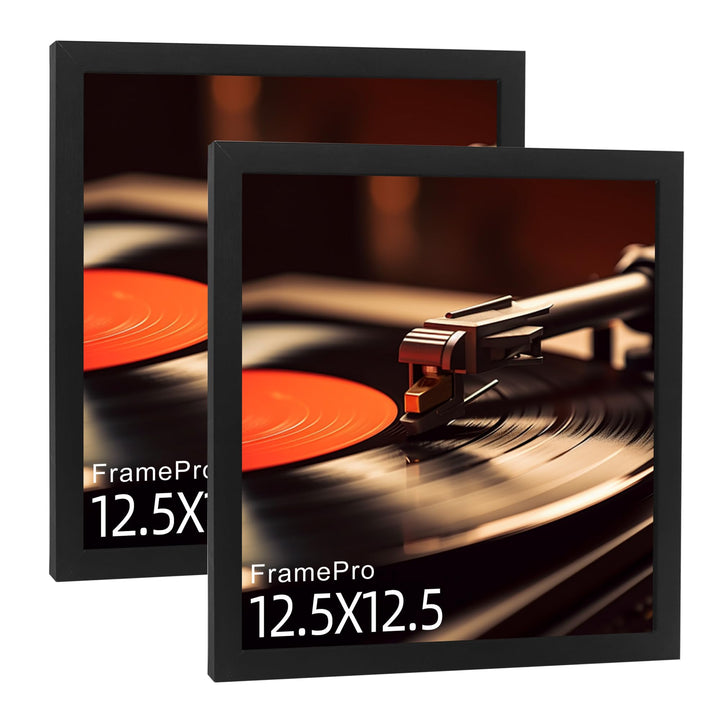 2 Stück Schallplattenrahmen für die Wand Display Album Cover mit Echtglas Schwarz 12,5x12,5 Rahmen f