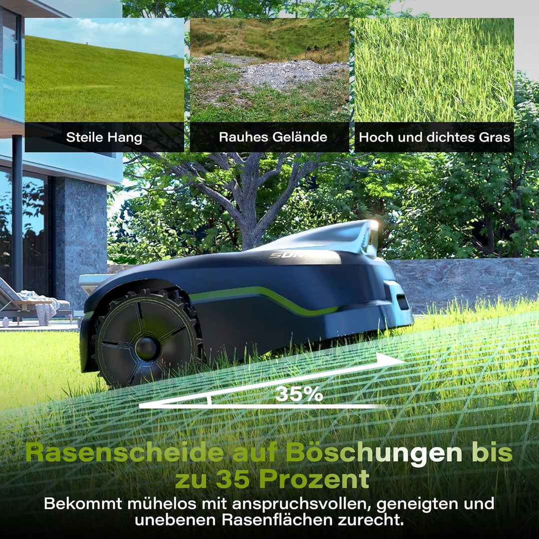 SUNTEK Mähroboter ohne Begrenzungskabel für 500 m², KI Pure Vision Rasenmäher Roboter mit automatisc