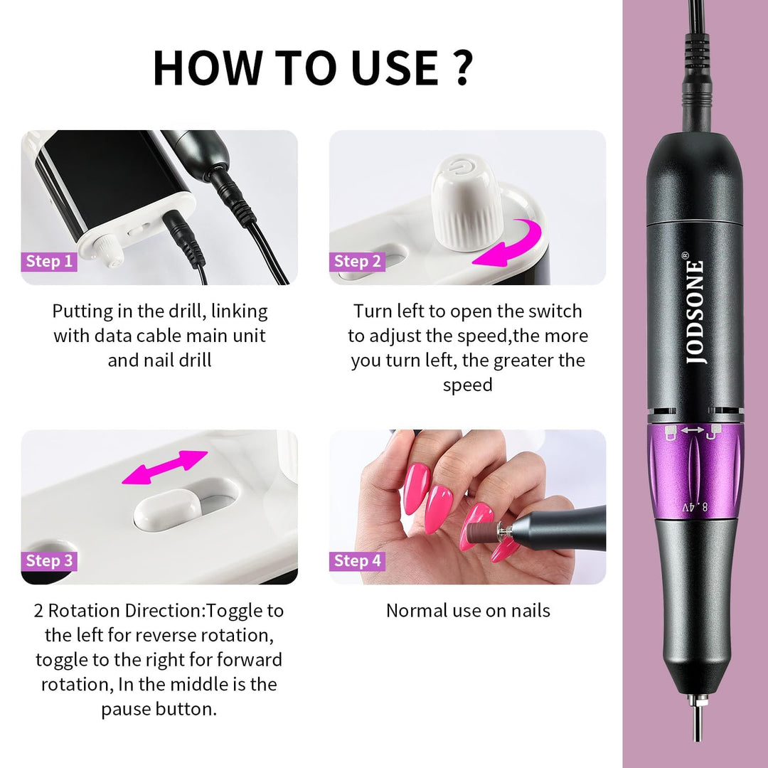 JODSONE Professioneller Nagelbohrer, 45000 U/min, wiederaufladbare Nagelfeile für Nagelgelentfernung