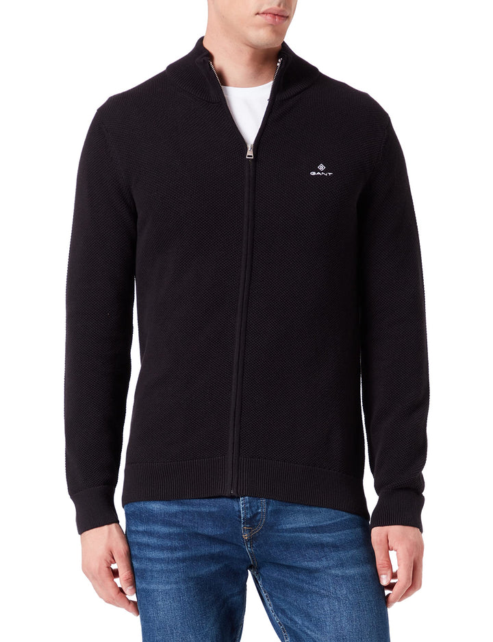 GANT Herren Casual Cotton Zip Cardigan Strickjacke M Schwarz, M Schwarz