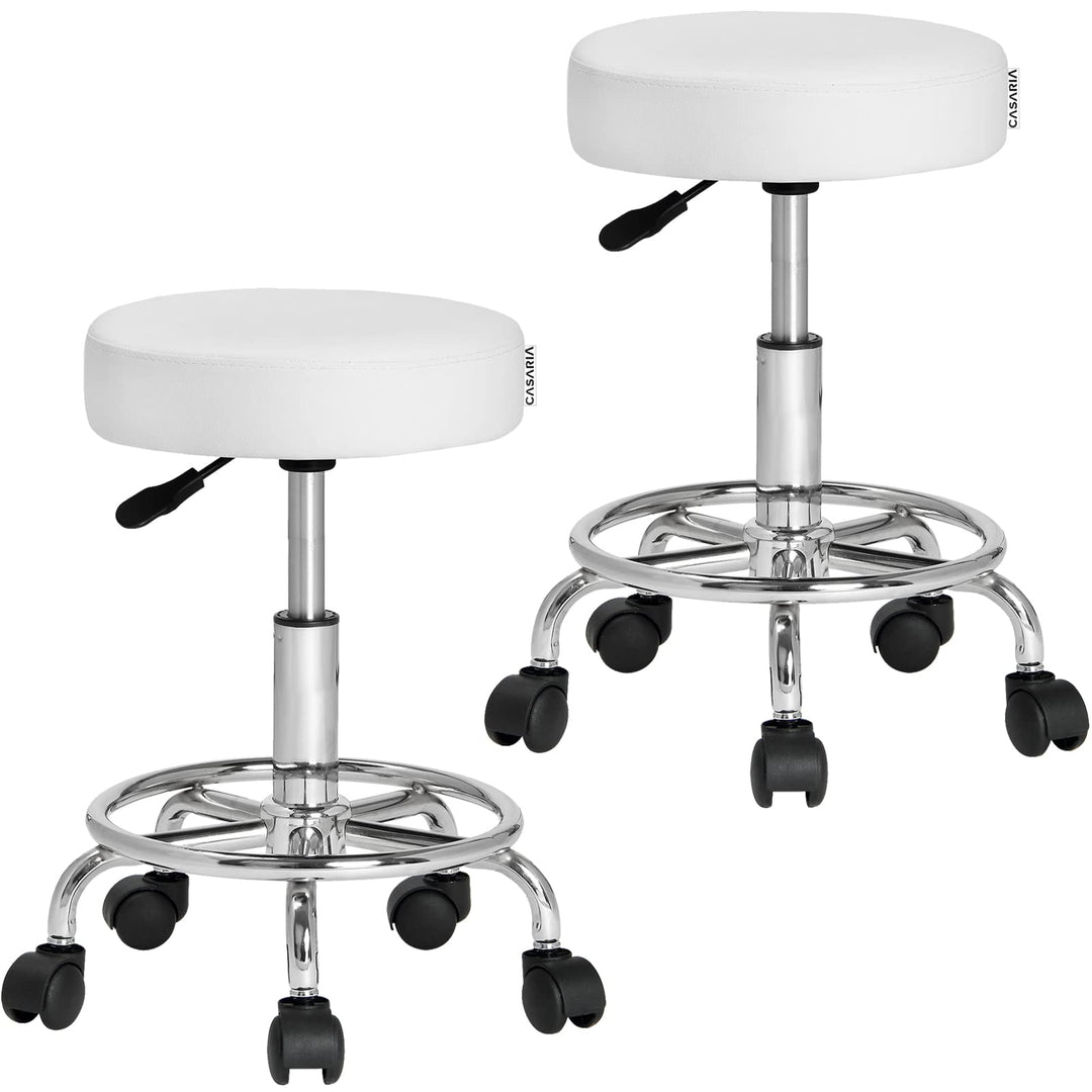 Casaria® Rollhocker 2er Set Höhenverstellbar 10cm Polsterung 51-65cm Sitzhöhe 360° Drehbar Ø35cm Fus