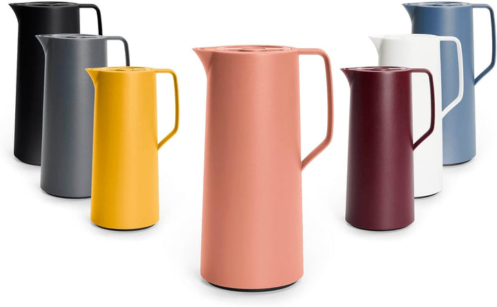 Emsa N41709 Motiva Isolierkanne | 1 Liter | Quick-Press-Verschluss | 12h heiss, 24h kalt | Glaskolbe
