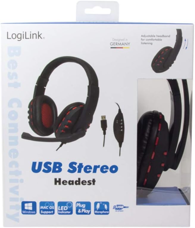 LogiLink HS0033 Stereo Headset mit integr. Mikrofon, Schwarz