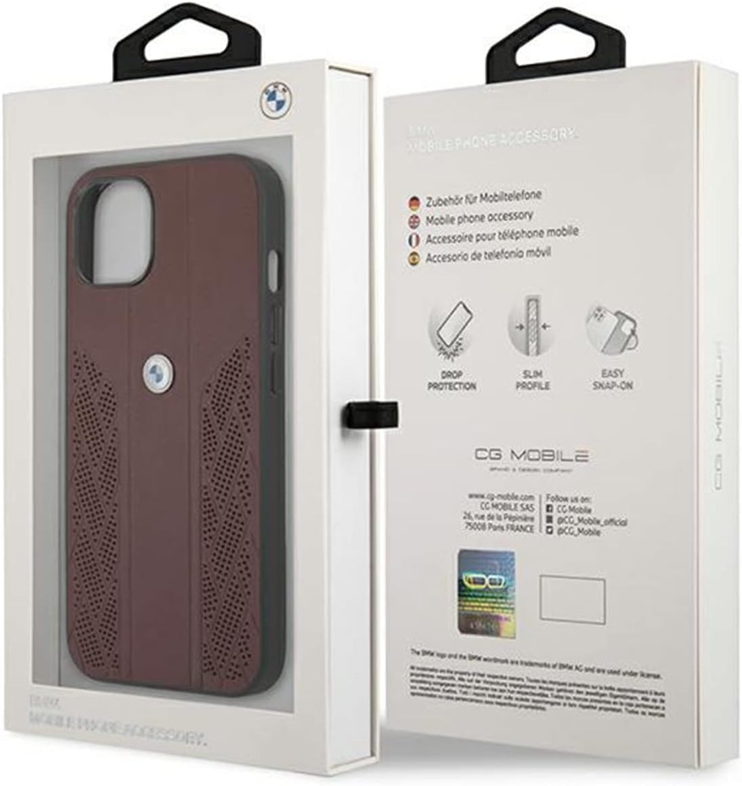 BMW BMHCP13MRSPPR Hülle für iPhone 13 6,1" rot Leather Curve Perforate