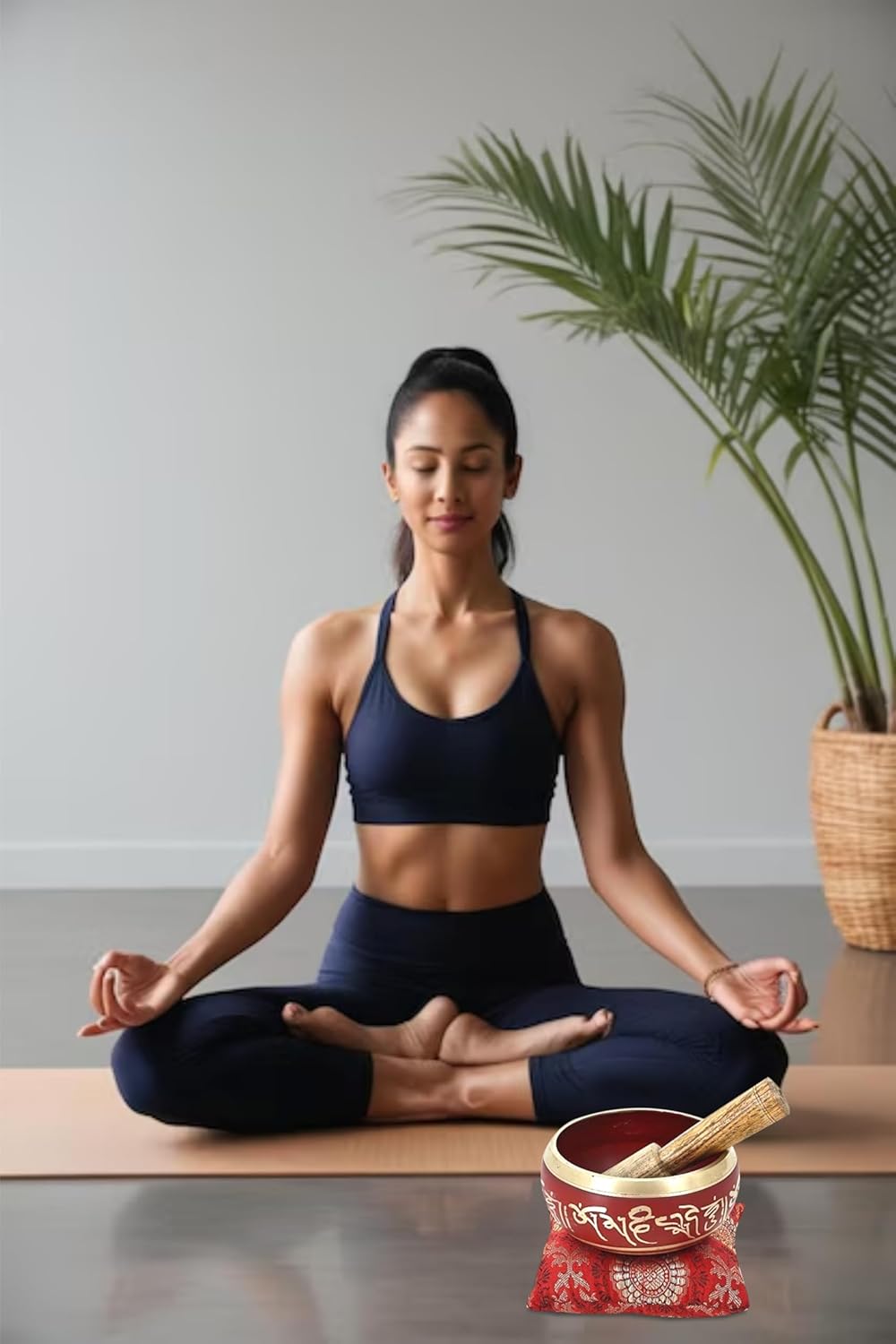 Ajuny Tibetische Klangschale Set Handgefertigte Messing-Schale In Rot mit Stock & Kissen Meditation