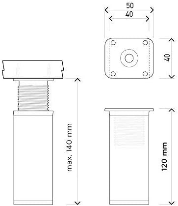 sossai® Design-Möbelfüsse MFV1 | höhenverstellbar | 8er Set | Vierkant-Profil: 40 x 40 mm | Farbe: A