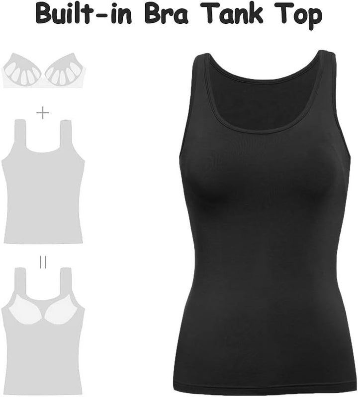 STARBILD Damen Unterhemd BH-Hemd Basic U-Ausschnitt Eingebauter BH Bügelloser Gepolstert Tank Tops,