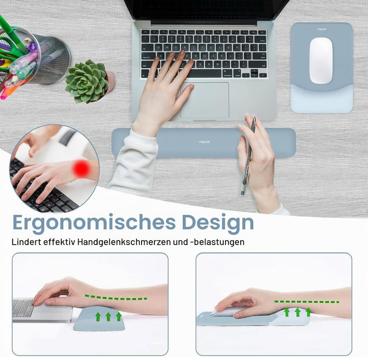 MOSISO Handgelenkstütze für Mauspad&Tastatur Set, Rechteckig Ergonomisch Mauspad Rutschfest Basis Ho