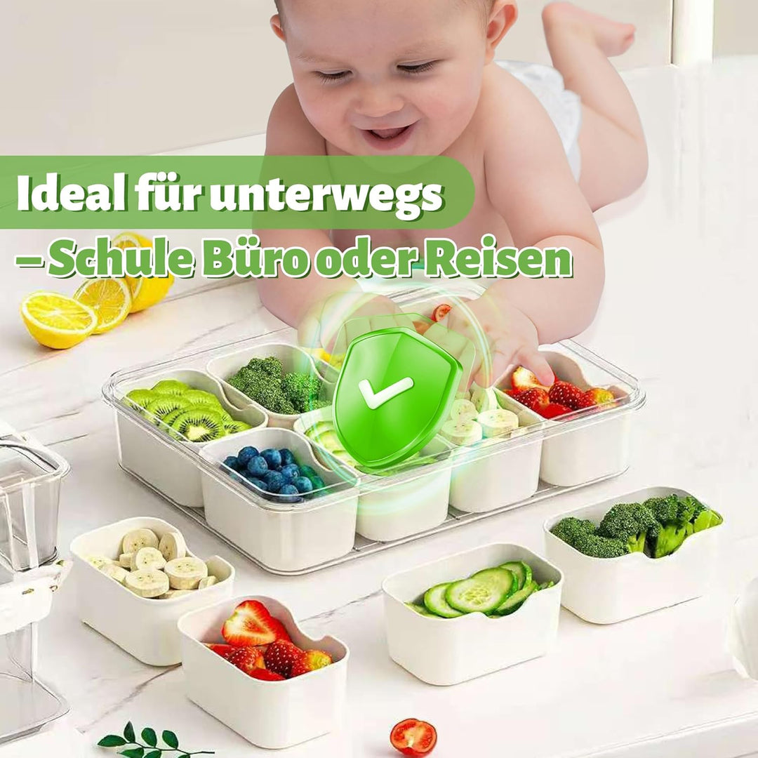 Snackbox mit 8 Fächern & Deckel - Tragbare Snackschale mit Griff, Luftdicht & Spülmaschinenfest, Sna