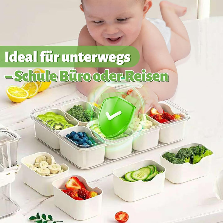 Snackbox mit 8 Fächern & Deckel - Tragbare Snackschale mit Griff, Luftdicht & Spülmaschinenfest, Sna