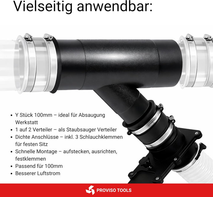 Y Stück 100mm, Absaugung Werkstatt, Y stück 100mm Abluft Adapter inkl. 3 Schlauchklemmen, Absaugung
