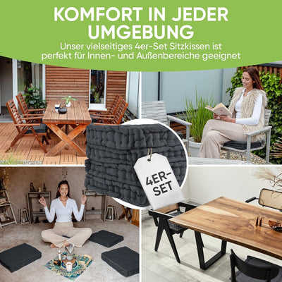 Gräfenstayn® 4er-Set Sitzkissen Stuhlkissen 40x40x8cm für Indoor und Outdoor aus 100% Baumwolle Dick